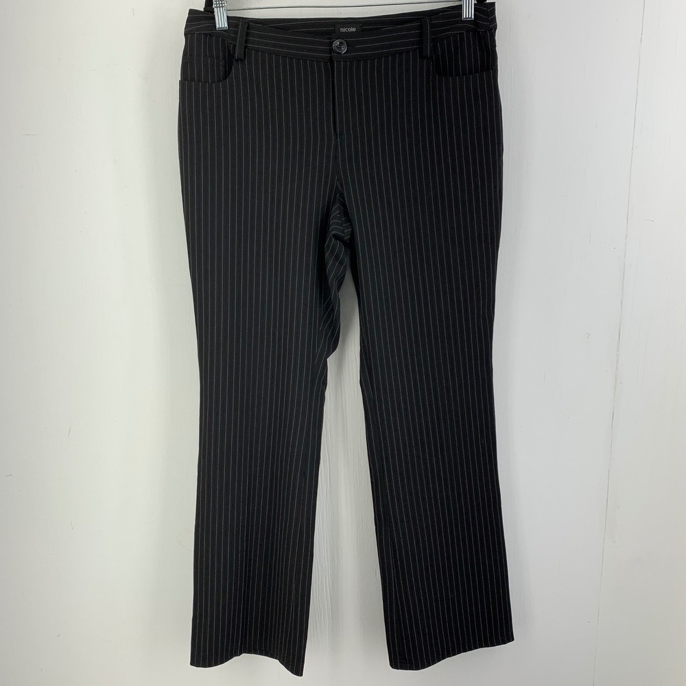 Nicole Miller Black Pinstripe Bootcut Dress Pants Size 14 Dark Academia Mob Wife